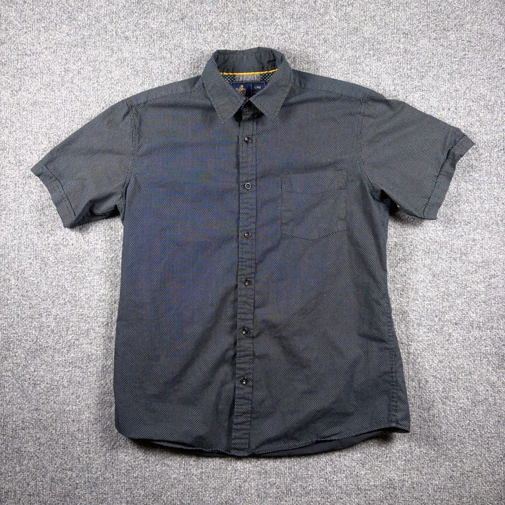 Rugby University Button Up Shirt Mens Large Polka Dot‎ Navy Blue Short Sleeve